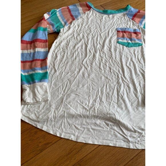 Nic & Lulu, women's casual soft white with multicolor sleeves w. front pocket sm - Picture 3 of 8